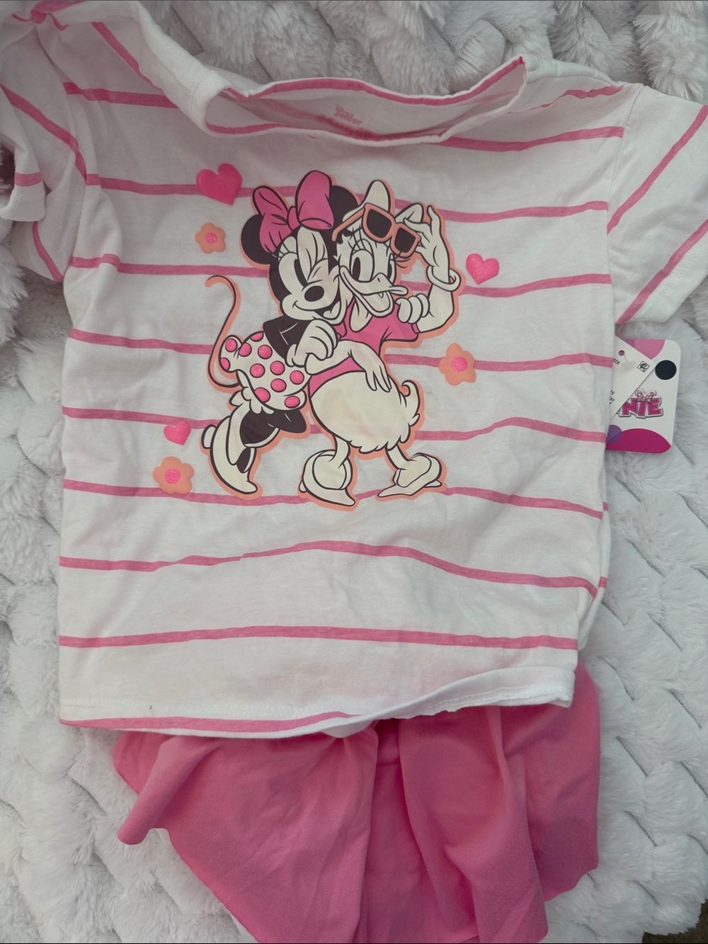 Disney Girls White & Pink Minnie and Daisy Stripe Pajama Set